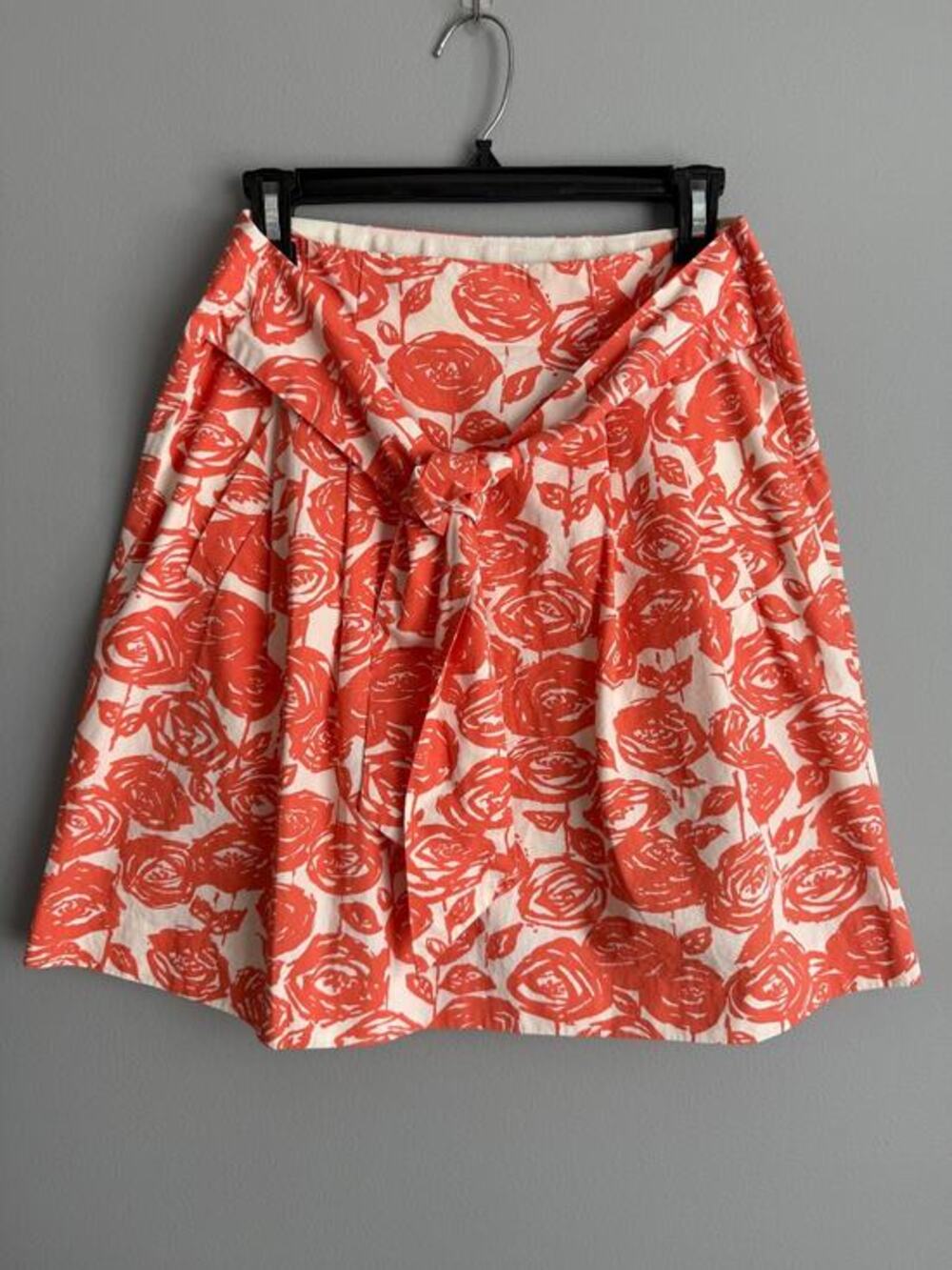 J.Crew Women Rose Print Mini Skirt 2 Coral White Bow Tie Cottagecore Coquette